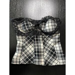 Vintage y2K Maurice's Plaid Woold Blend and Lace Corset Top